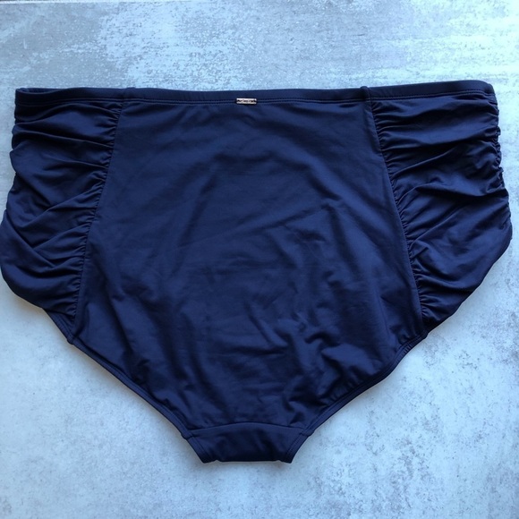 Anne Cole High Waist Side Shirred Tummy Control Swim Bottoms Navy Blue 24W - Picture 3 of 12